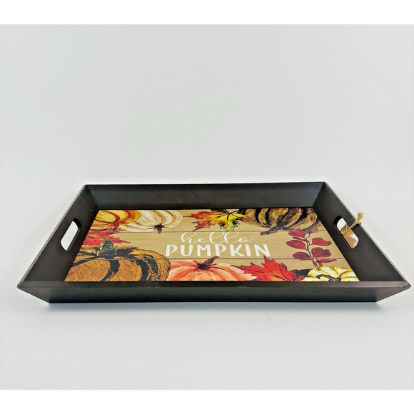 Holiday Wooden Serving Tray by Autumn Accents Thanksgiving Harvest Pumpkin Decor - Picture 1 of 16
